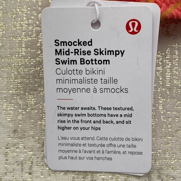 Lululemon Pink/Orange Smocked Mid-Rise Skimpy-Fit Swim Bikini Bottom Size 8. NWT - Picture 7 of 12
